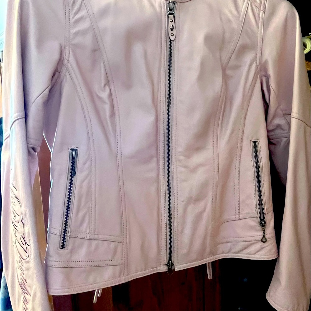 Rare HD Ladies PINK Leather Riding Jacket SZ Large